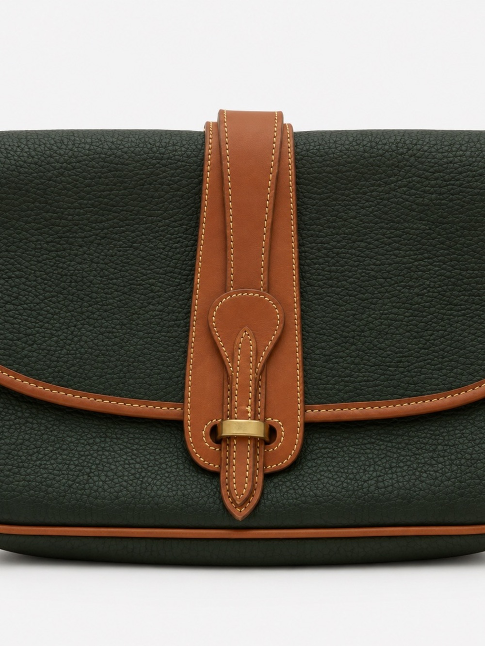 Vintage Dooney and Bourke Green Leather Crossbody Bag with Brown Trim